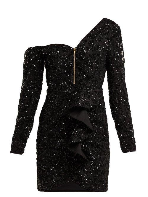 Matchesfashion.com Self-portrait - Sequin Embellished Off The Shoulder Mini Dress - Womens - Black
