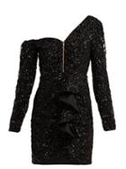 Matchesfashion.com Self-portrait - Sequin Embellished Off The Shoulder Mini Dress - Womens - Black