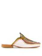 Matchesfashion.com Kilometre Paris - Barbouches Raffia And Leather Backless Loafers - Womens - Multi