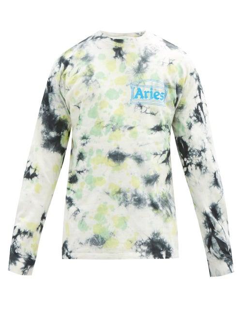 Matchesfashion.com Aries - Logo-print Tie-dye Cotton Long-sleeved T-shirt - Mens - Green