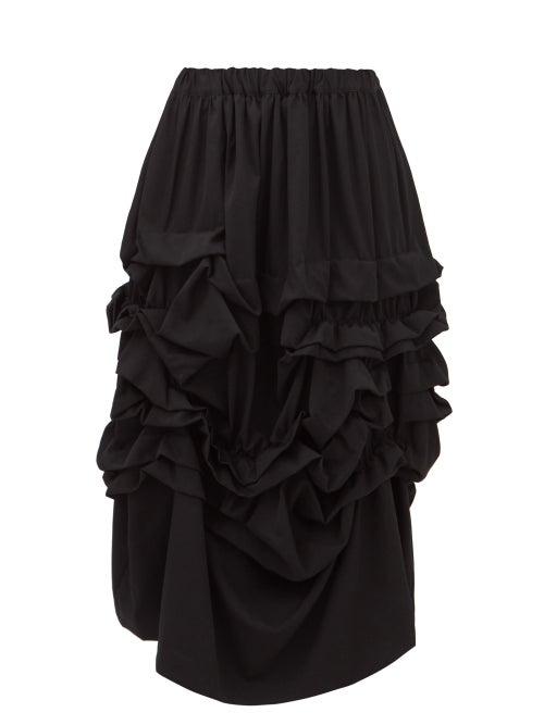 Comme Des Garons Comme Des Garons - Gathered Wool-gabardine Midi Skirt - Womens - Black