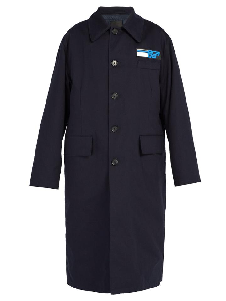 Prada Single-breasted Logo-patch Twill Coat