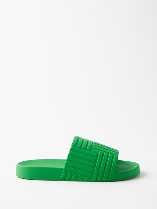 Bottega Veneta - Intrecciato Rubber Slides - Mens - Green