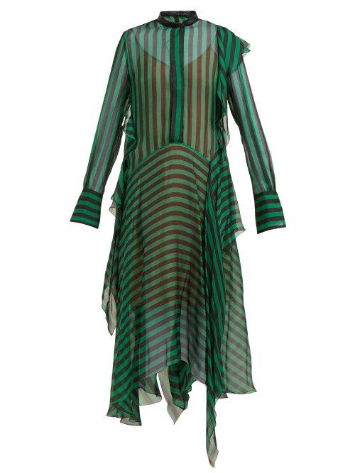 Matchesfashion.com Petar Petrov - Dike Striped Silk Chiffon Dress - Womens - Black Green