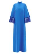 Matchesfashion.com Andrew Gn - Macram Tasseled-sleeve Crepe Gown - Womens - Blue