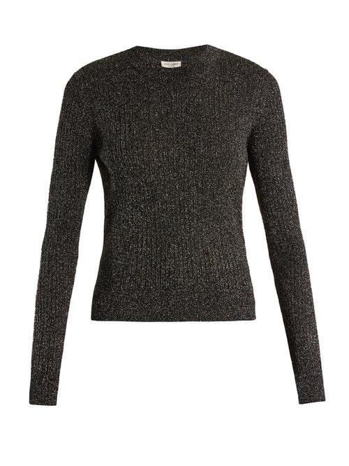 Matchesfashion.com Saint Laurent - Long Sleeved Ribbed Knit Lurex Sweater - Womens - Silver