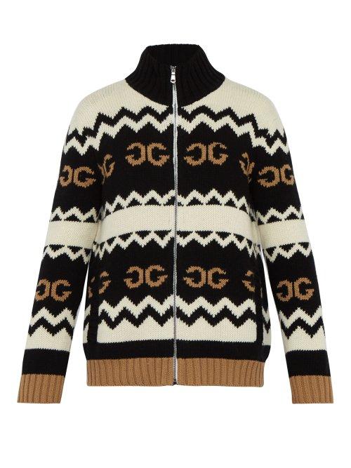 Matchesfashion.com Gucci - Zip Through Gg Jacquard Wool Cardigan - Mens - Black Multi