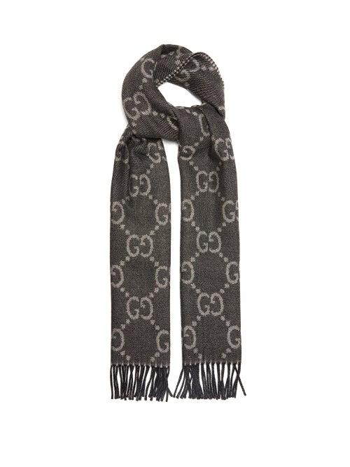 Gucci - Gg Logo-jacquard Wool Scarf - Mens - Black
