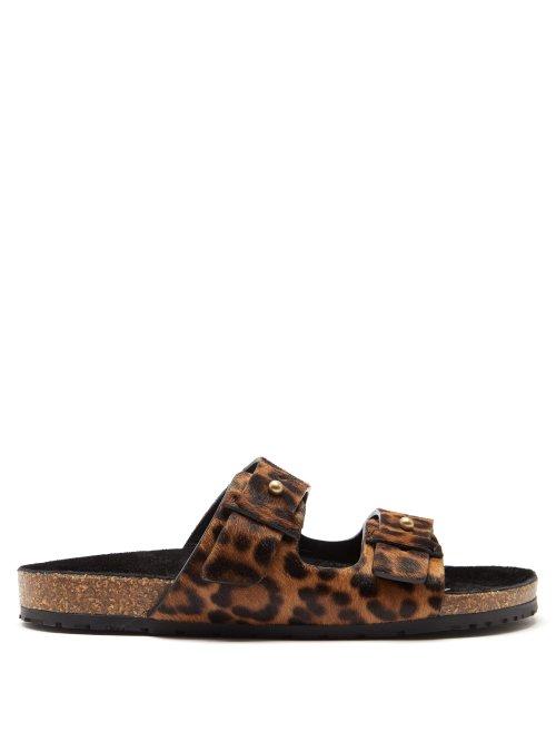 Matchesfashion.com Saint Laurent - Jimmy Leopard Print Calf Hair Slides - Womens - Leopard