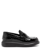 Matchesfashion.com Alexander Mcqueen - Flatform Crocodile-effect Leather Loafers - Womens - Black