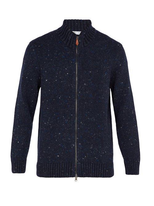 Matchesfashion.com Inis Mein - Donegal Zip Through Wool Blend Sweater - Mens - Navy
