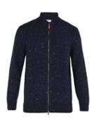 Matchesfashion.com Inis Mein - Donegal Zip Through Wool Blend Sweater - Mens - Navy