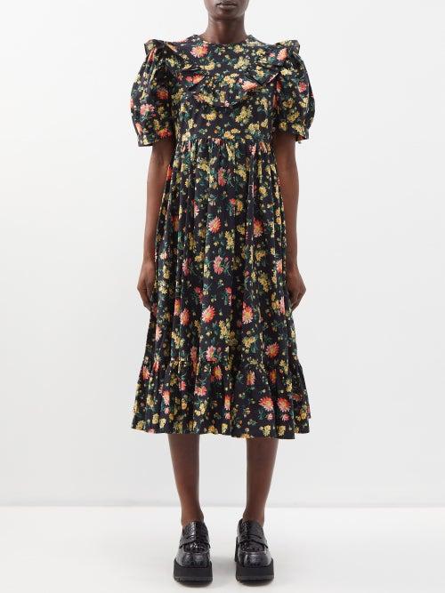 Batsheva - X Laura Ashley The May Cotton Midi Dress - Womens - Black Multi