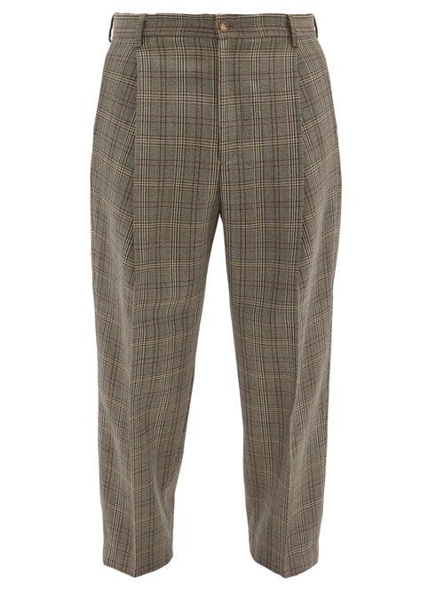 Matchesfashion.com Barena Venezia - Tartana Single-pleat Virgin-wool Wide-leg Trousers - Mens - Grey