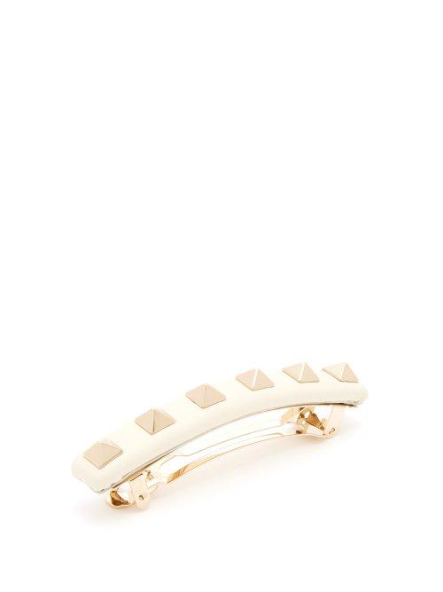 Matchesfashion.com Valentino - Rockstud Leather Hair Clip - Womens - Ivory