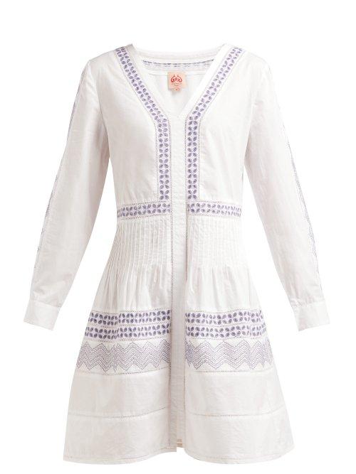Matchesfashion.com Le Sirenuse, Positano - Dori Zigzag Embroidered Cotton Dress - Womens - White Multi