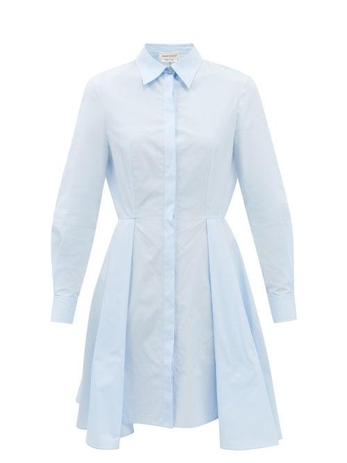 Alexander Mcqueen - Lace-up Cotton-poplin Shirt Dress - Womens - Blue
