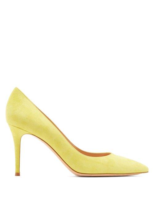 Matchesfashion.com Gianvito Rossi - Gianvito 85 Point Toe Suede Pumps - Womens - Yellow