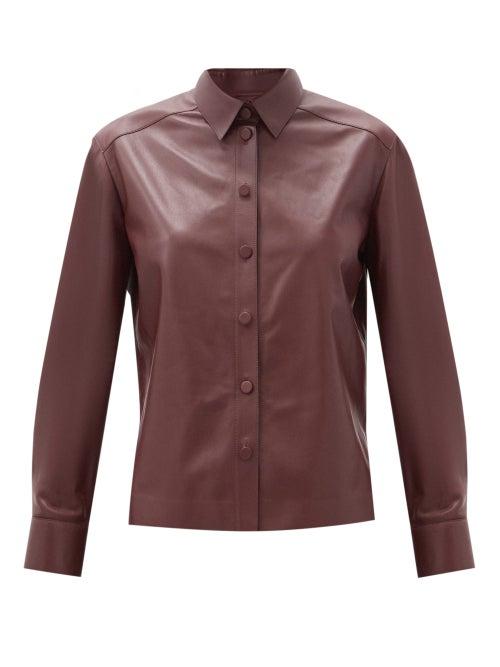 Matchesfashion.com Salvatore Ferragamo - Point-collar Leather Shirt - Womens - Burgundy