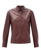 Matchesfashion.com Salvatore Ferragamo - Point-collar Leather Shirt - Womens - Burgundy