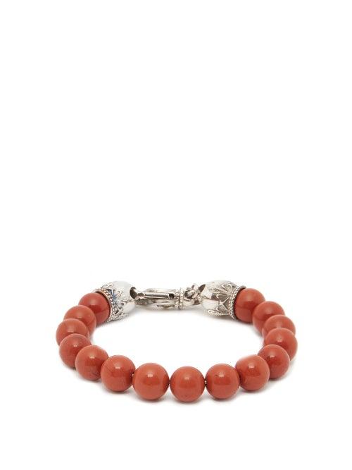 Matchesfashion.com Emanuele Bicocchi - Jasper & Sterling-silver Bracelet - Mens - Red