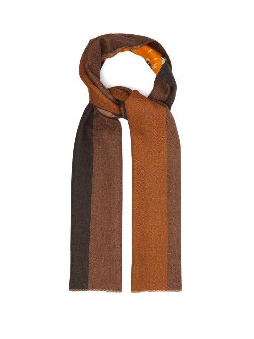 Matchesfashion.com Maison Kitsun - Fox Head Striped Wool Blend Twill Scarf - Mens - Multi