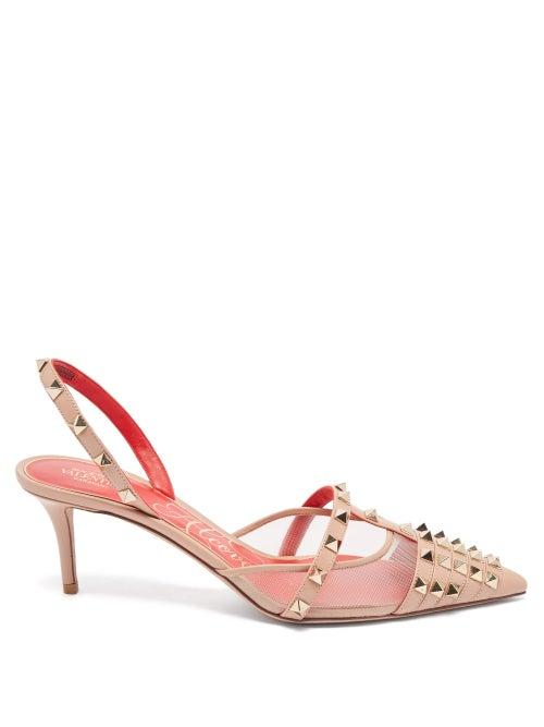 Valentino Garavani - Rockstud Slingback Point-toe Leather Pumps - Womens - Nude