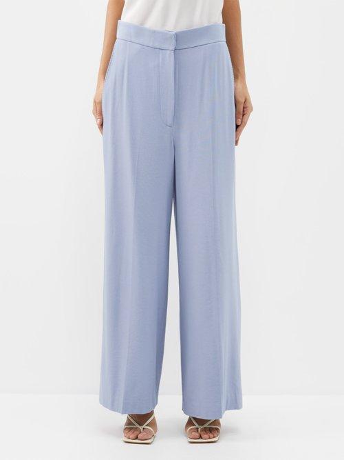 Khaite - Strannly High-rise Wool-blend Trousers - Womens - Light Blue