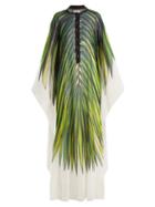 Matchesfashion.com Elie Saab - Palm Print Crepe Kaftan - Womens - White Print