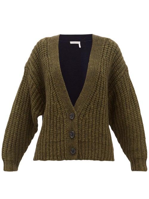Matchesfashion.com See By Chlo - Bi Colour Alpaca Blend Cardigan - Womens - Khaki Multi