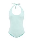 Ladies Beachwear Lisa Marie Fernandez - Amber Scoop-neck Cotton-blend Terry Swimsuit - Womens - Green
