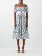 Agua By Agua Bendita - Banana Floral-print Cotton-poplin Midi Dress - Womens - Blue Print