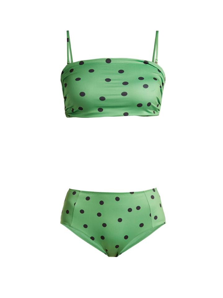 Ganni Clover Polka-dot Bandeau Bikini