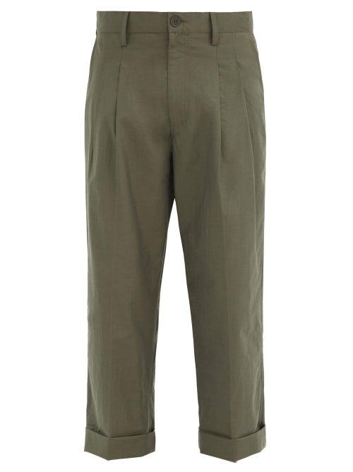 Matchesfashion.com Nanushka - Athan Pleated Cotton-blend Trousers - Mens - Green