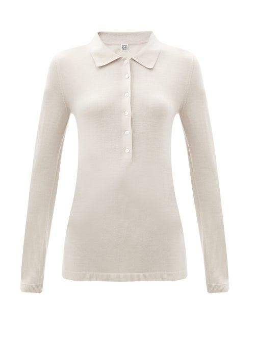 Matchesfashion.com Totme - Millana Long-sleeved Wool Polo Shirt - Womens - Beige