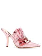 Matchesfashion.com Midnight 00 - Ruched Satin Point Toe Mules - Womens - Light Pink