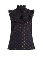 Matchesfashion.com Figue - Lila Polka Dot Jacquard Cotton Blend Top - Womens - Navy