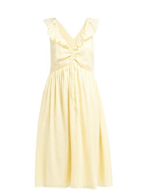 Matchesfashion.com Loup Charmant - Naxo Ruffle Trim Cotton Dress - Womens - Yellow