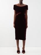 Tom Ford - Mesh-panelled Off-the-shoulder Velvet Midi Dress - Womens - Oxblood