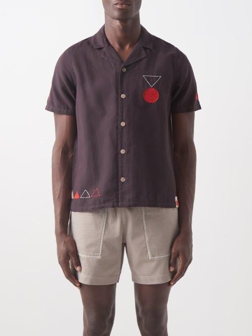 Folk - Movement Embroidered Linen-blend Cambric Shirt - Mens - Orange Multi