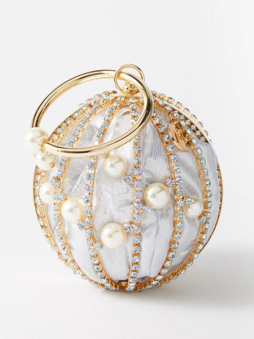 Rosantica - Chloe Crystal-embellished Lam Clutch Bag - Womens - Silver