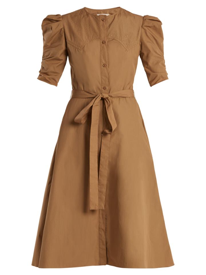 Nina Ricci Puff-sleeved Cotton-poplin A-line Dress