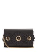 Fendi Flower And Logo-embellished Leather Clutch