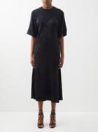 Victoria Beckham - Lace-embroidered Satin-panel Crepe Midi Dress - Womens - Black