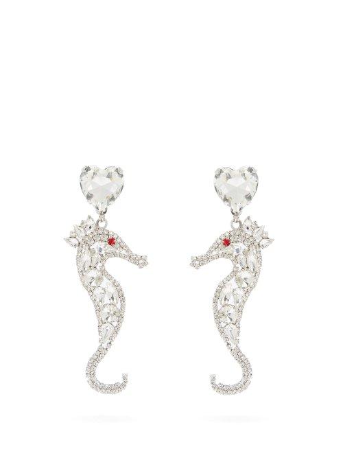 Matchesfashion.com Alessandra Rich - Seahorse Crystal Drop Clip Earrings - Womens - Crystal