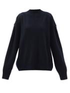 Ladies Rtw Raey - Responsible-wool Displaced-sleeve V-neck Sweater - Womens - Dark Navy