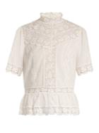 Rebecca Taylor High-neck Lace-trimmed Cotton-voile Top