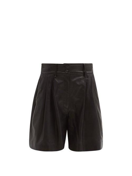 Matchesfashion.com Dolce & Gabbana - High-rise Pleated Leather Suit Shorts - Womens - Black