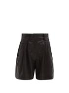 Matchesfashion.com Dolce & Gabbana - High-rise Pleated Leather Suit Shorts - Womens - Black
