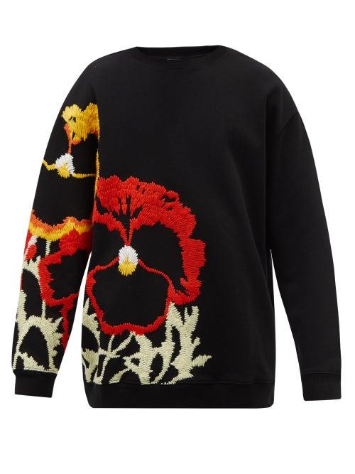 Loewe - Pansy-embroidered Cotton-jersey Sweatshirt - Mens - Black